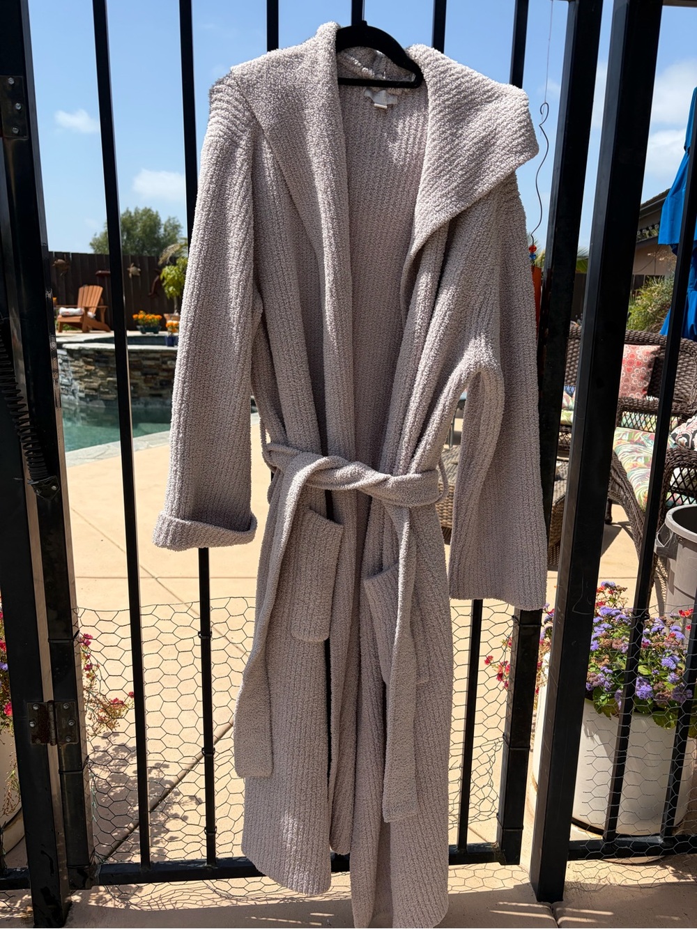 Barefoot Dreams cozy Hooded Bath Robe in Light Taupe